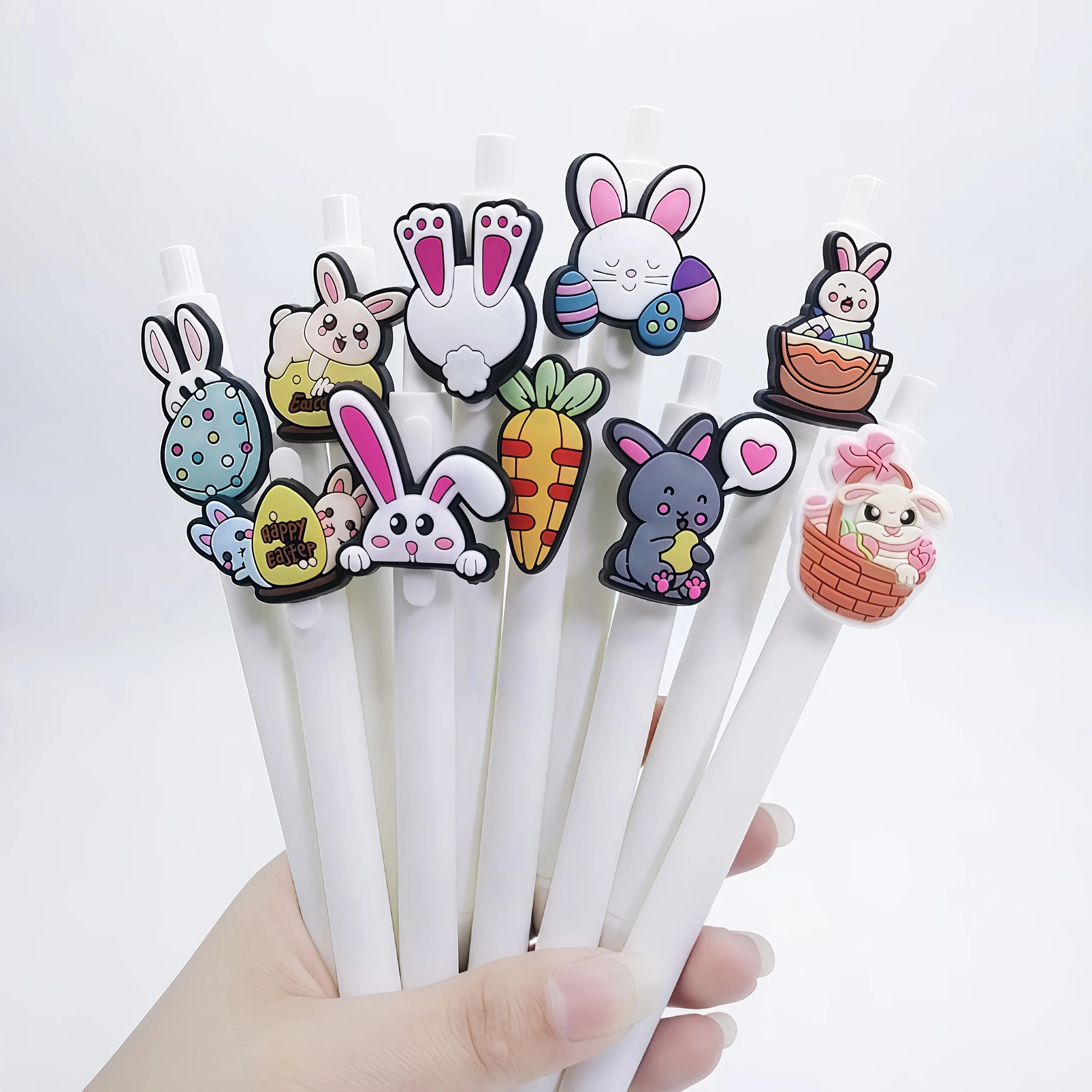 

10 шт., милая пасхальная ручка с нашивкой в виде кролика, мягкая шариковая ручка из ПВХ, подарочная ручка для письма для студентов, случайный стиль
