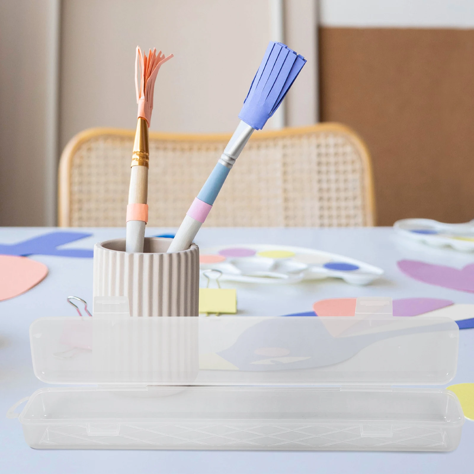 

2pcs Paintbrush Storage Box Transparent Pen Case High Capacity Drawing Supplies Organizer Empty Pencil Container Gift Packaging