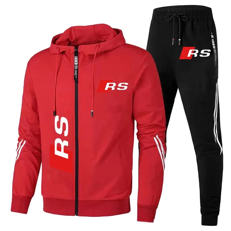Męska odzież jesienno-zimowa Dres z nadrukiem logo Audi RS Odzież sportowa Bluza+Spodnie Komplet dresowy Casualowy dres sportowy Audi Bluza z kapturem