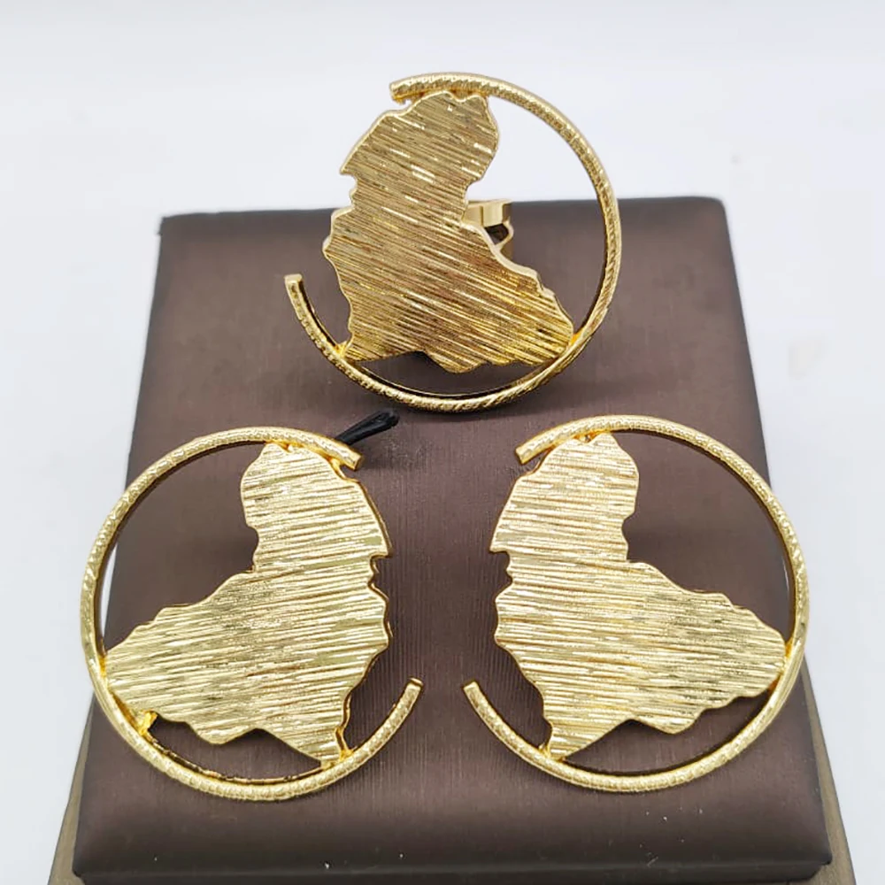 Dubai Golden Jewelry Set 18K Gold Plated Earrings and Rings for Women Wedding Bride Arabic Nigerian Jewellery Accessories