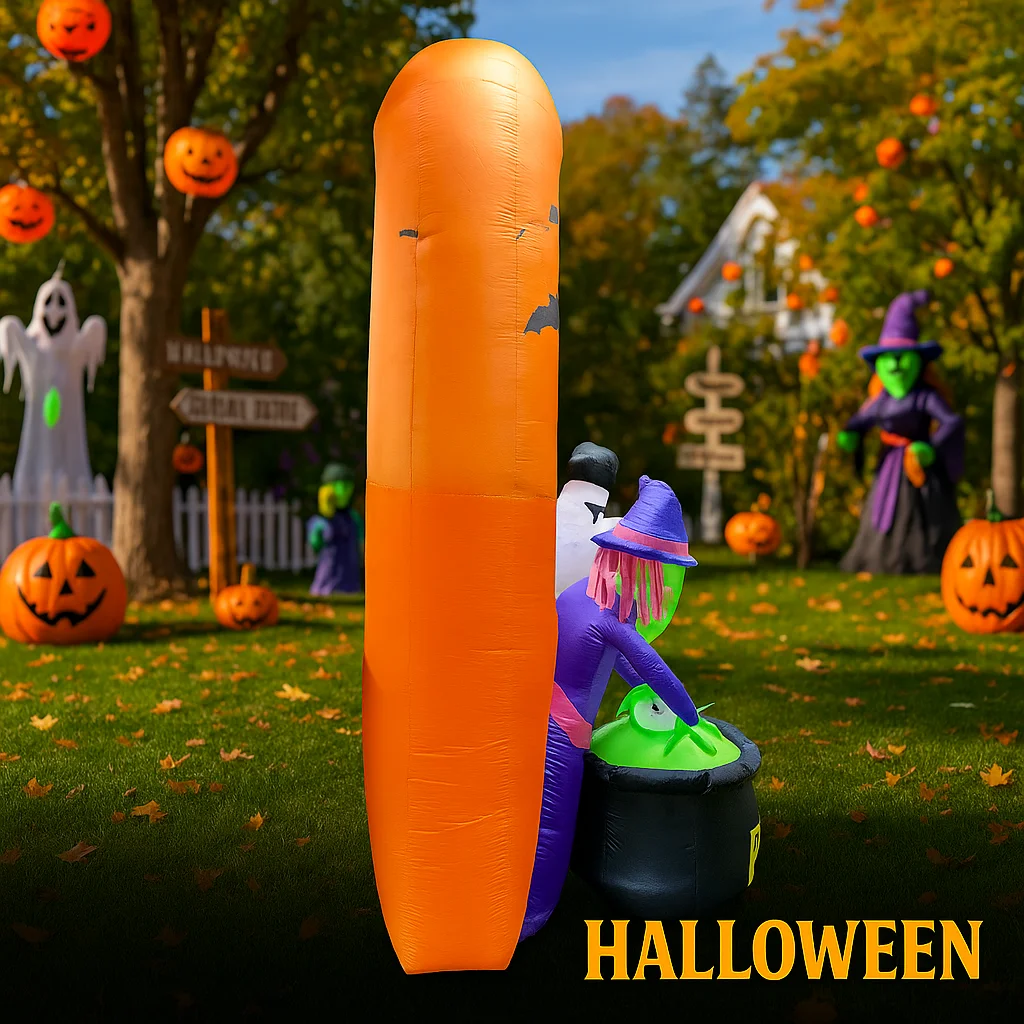 12-футовая гигантская надувная арка в виде тыквы на Хэллоуин — с призраком ведьмы и светодиодными фонарями — идеально подходит для сада и дома, праздничного декора