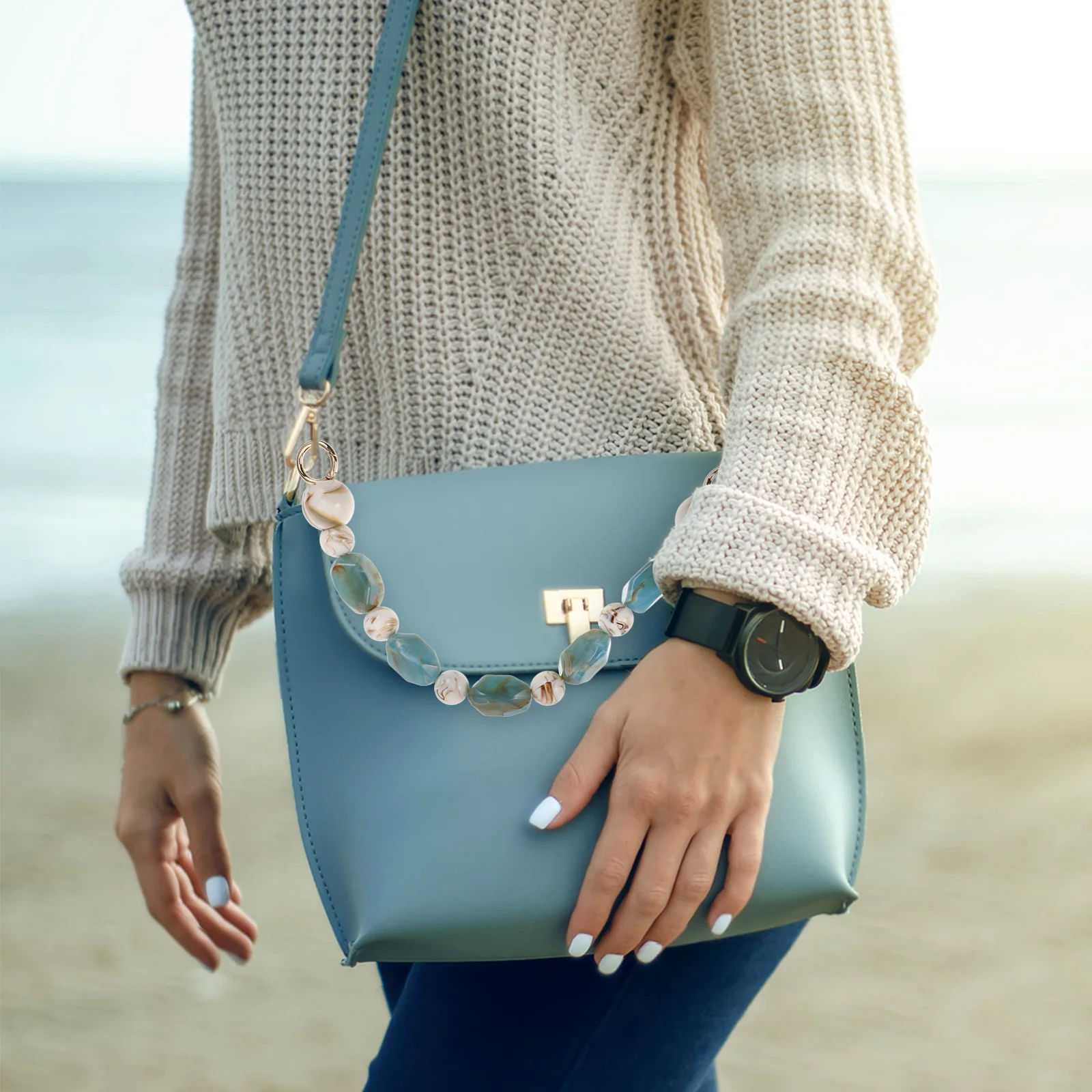 

38Cm Vintage Resin Bag Beaded Pearl Purse Strap Handbag Chain Handle for Evening Wedding Casual Outings Crossbody Extender