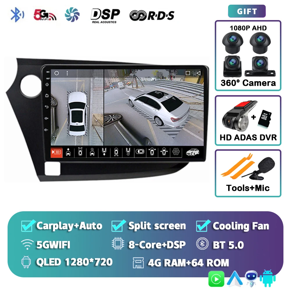 Android 15 Carplay Auto Radio Multimedia Speler Voor HONDA INSIGHT 2009-2014 Navigatie Autoradio GPS Stereo 2din Head unit