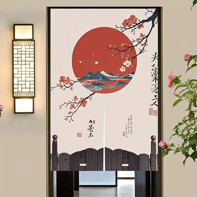 VIKAMA Kawaii Cute Sushi Torii Noren Door Curtain Sakura Wave Half Doorway Curtain for Kitchen Bedroom Home Room Decor