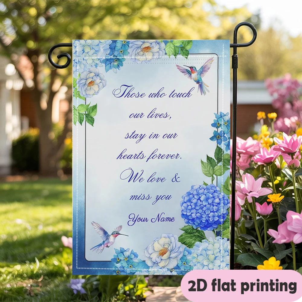Personalized Memorial Garden Flag Hydrangea Hummingbird Memorial Quote, Double Sided Outdoor Yard Decor