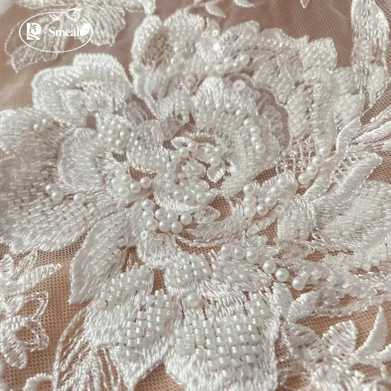 NEU Perlen Pailletten Hochzeitskleid Braut Big Flower Spitzenstoff. Rayon-Stickerei. DIY Nähzubehör RS 252283 – Detail 4