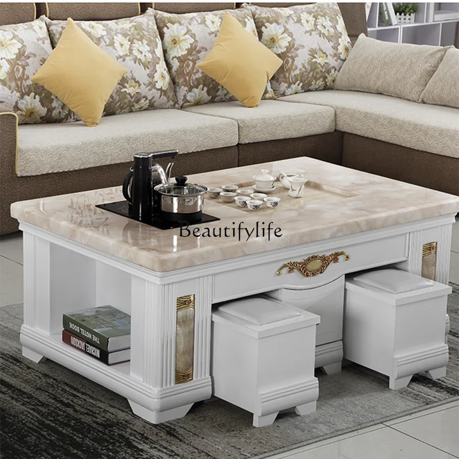 Z.Natural marble kung fu tea table kettle embedded tea table slate surface tea table