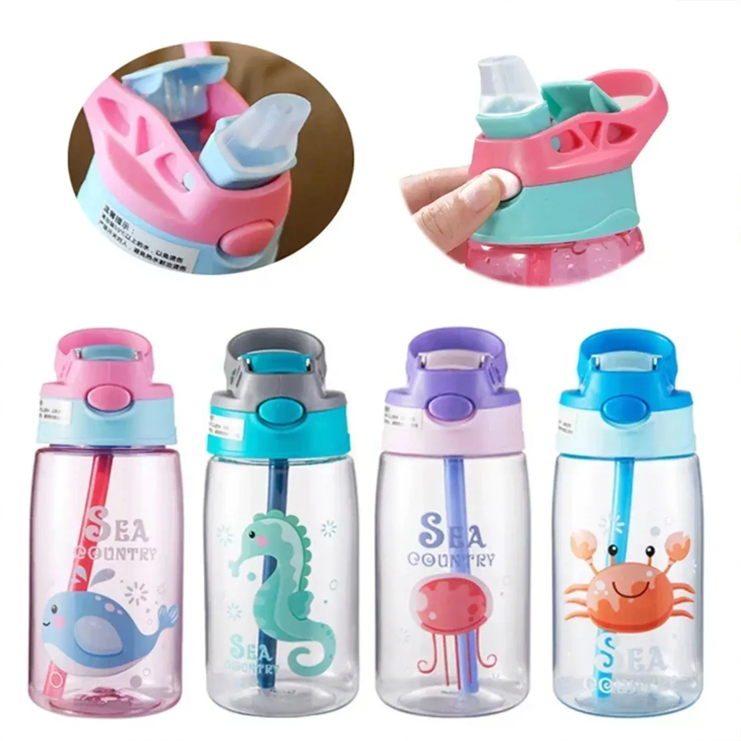 480ML sports cup Sippy cup Creative cartoon student sippy cup Portable leakproof water bottle outdoor ocean