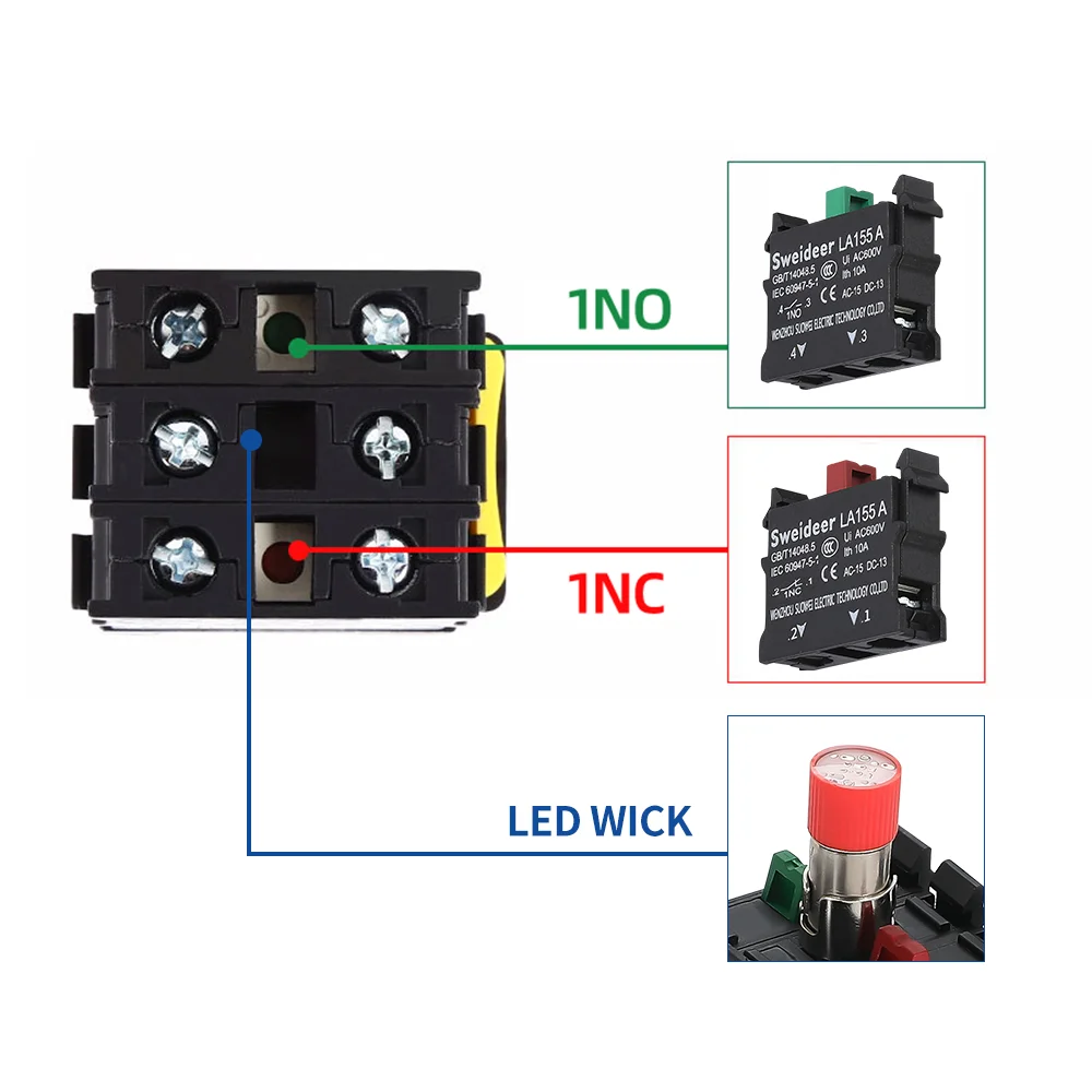 Button Switch with LED 30mm Waterproof Momentary Reset Self Locking Power Push Button Switch with Light 12V 24V 220V 10A 1NO 1NC