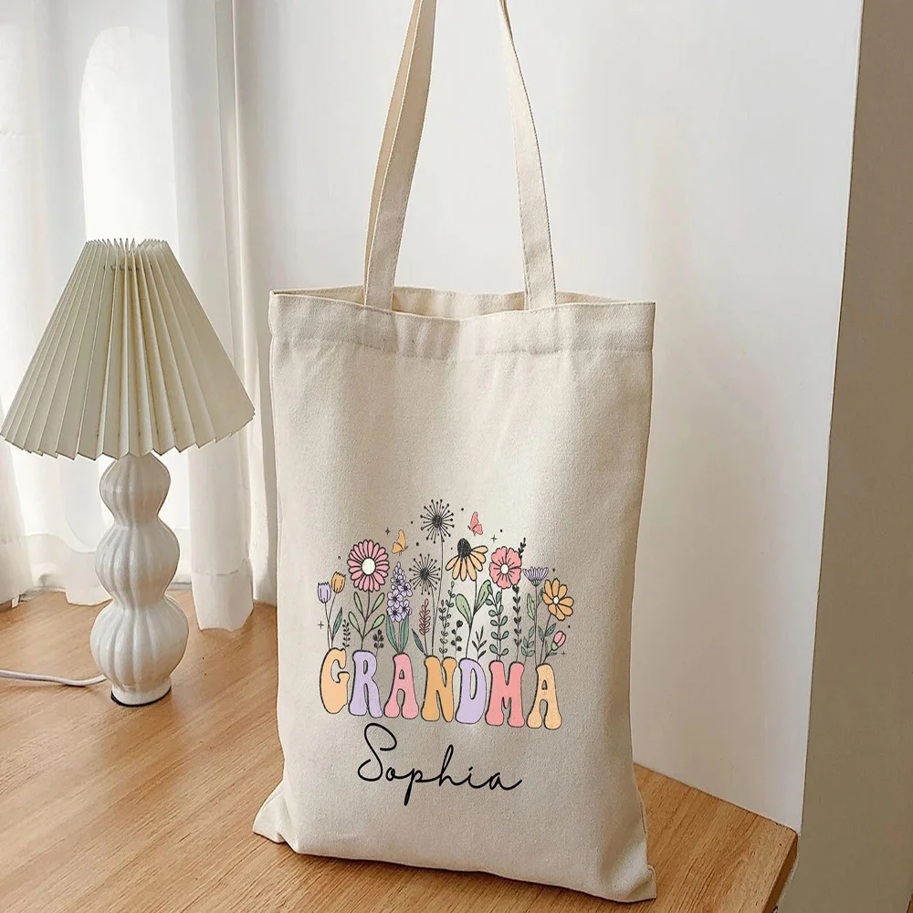 Custom Grandma Work Tote Bag Personalized with Name Lightweight Foldable Canvas Fashion Low MOQ for Commute Daily Use