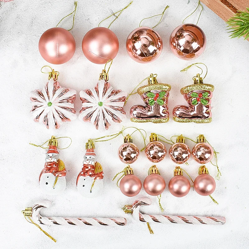 Christmas Ball Ornament Set Xmas Balls with Pinecone Candy Snowman Boot Star Decor Hanging Ornaments New Year Home Decor