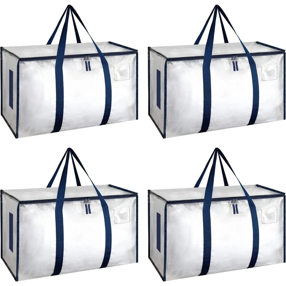 

4 Pack Large Moving Bags with Zippers & Handles, Moving Supplies with lids, Heavy Duty Totes for Space Saving, Fold Flat, Movin
