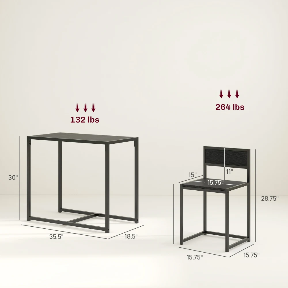 2‑Piece Compact Dining Table Set for 2, Dining Table with 2 Low‑Back Stools, Steel Legs with Footrest, Scratch & Water Resistant MDF Top for Small Apartment Kitchen