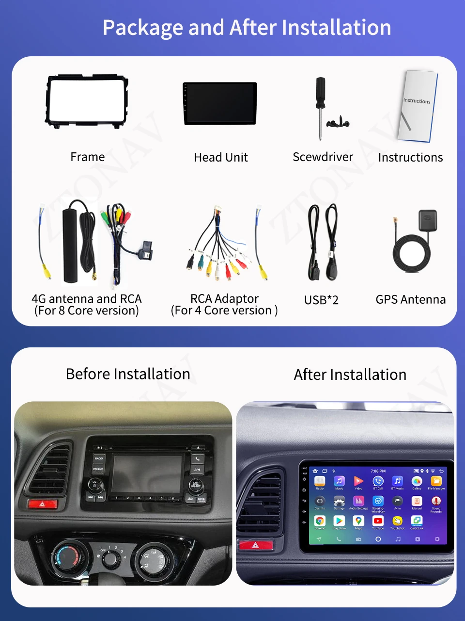 Carplay Car Stereo For Honda Vezel HR-V 2015 - 2017 Car Media Player Android Screen Navigation GPS Carplay Support 360 Camera