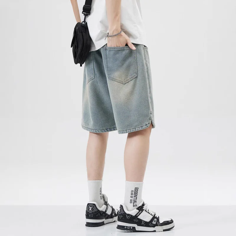 Star Pattern Denim Shorts Men's Loose Trend Straight Casual Five-point Medium Pants 2026 New Versatile