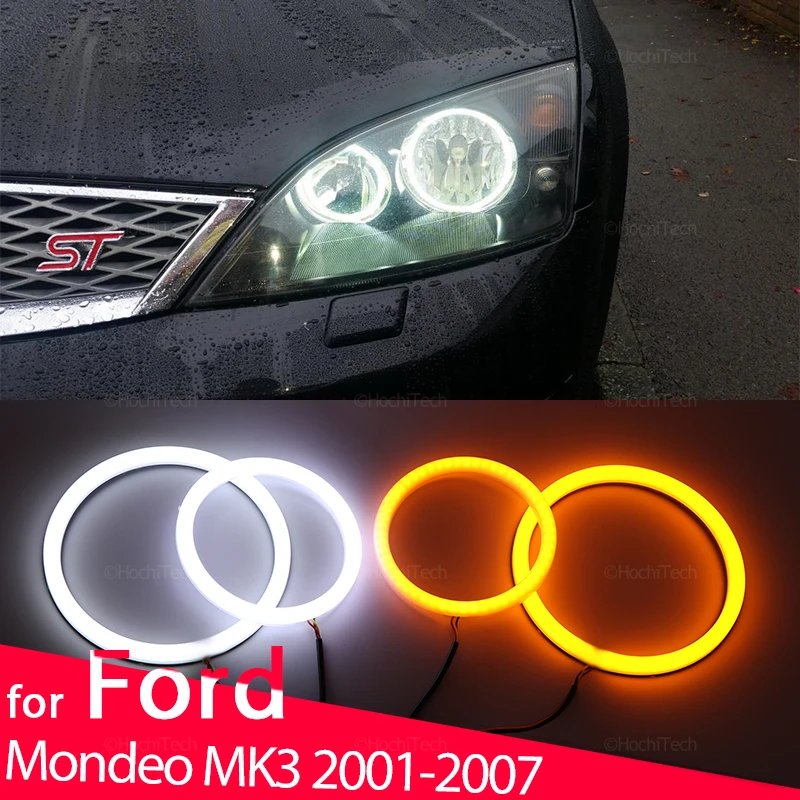 White & Yellow Cotton Smd LED Headlight Angel Eyes Bulb  Ring Lamp for FORD Mondeo 3 MK3 2001-2007 Car Accessories  DRL