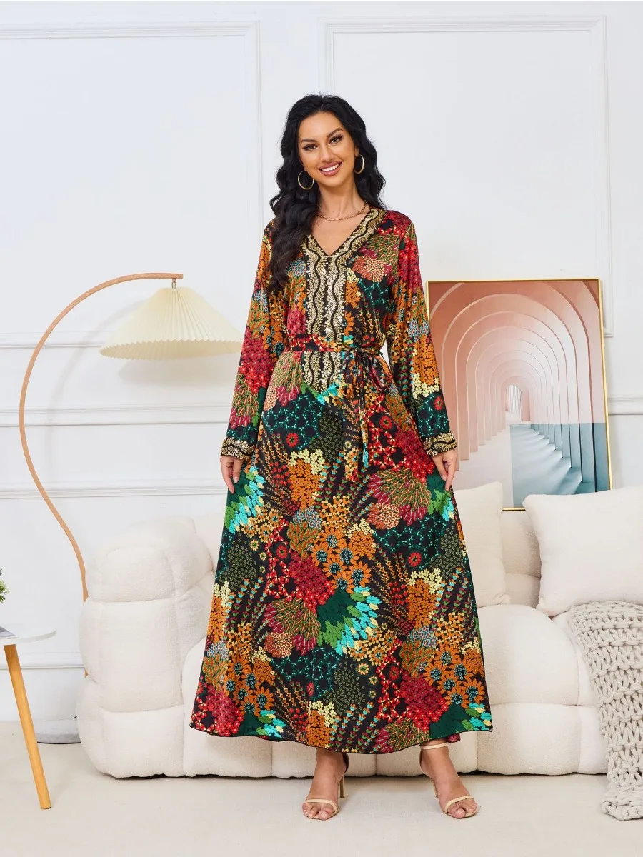 

Eid Party Dress for Women Muslim Sequins Jalabiya Abaya Ramadan Long Dresses Abayas Woman Print Kimono Robe Caftan Vestidos 2024