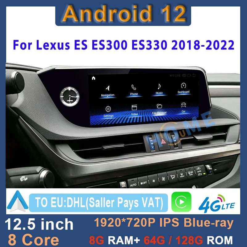 

12.5" Android 12 8+128G Car Multimedia Player CarPlay Autoradio Radio Navigation For Lexus ES ES200 ES250 ES350 ES300H 2018-2022