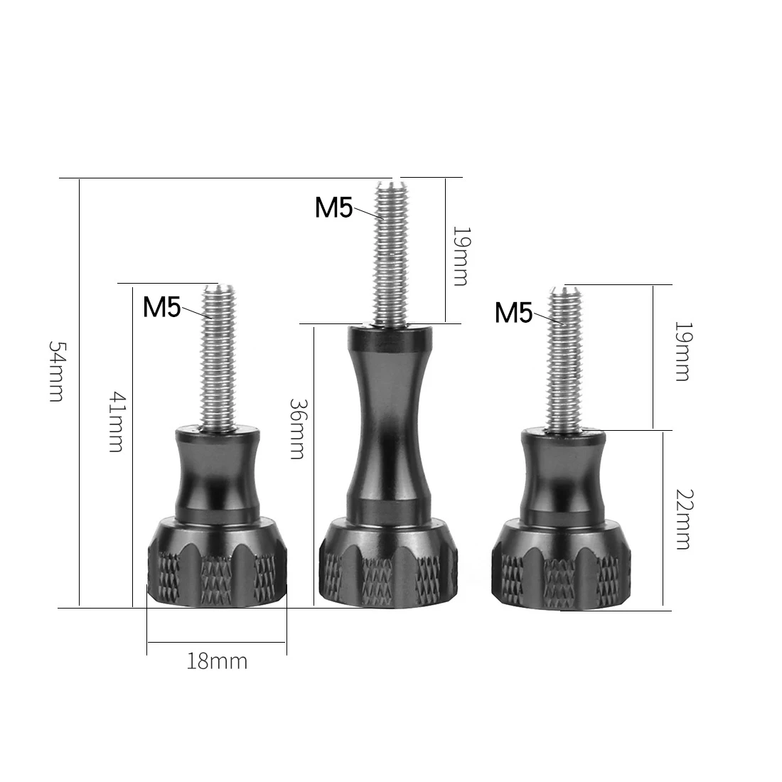 Bgning 3pcs cnc aluminium lange kurze daumen knopf schraube mutter adapters ch rauben schwarz für gopro hero 12 11 10 9 dji sjcam yi 4k stecker – Detail 2