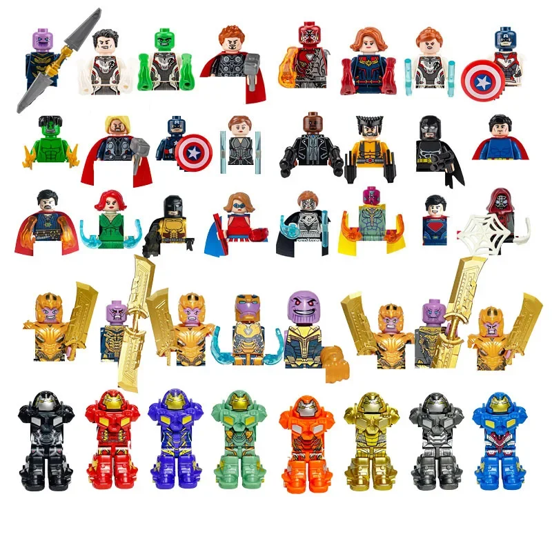 

Marvel Mini Block Man Set Superhero Anime Figure Thanos Spider Man Iron Man Assembles Building Blocks DIY Toys Children's Gifts