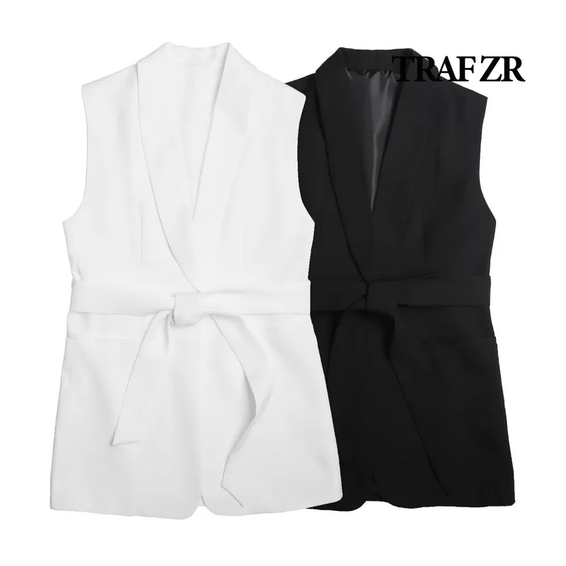 TRAF ZR Working Vests Sleeveless Vest Black Summer Vest Korean Style Women White for Modern Women 2024 Classic Vests