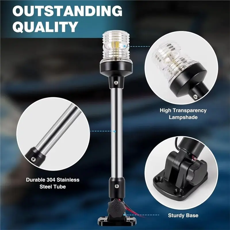 Y67A-For Boats For Pontoon Compatible Anchor Light Boat Stern Light Waterproof 9 Inches Fold Down Marine Navigation Lights LED