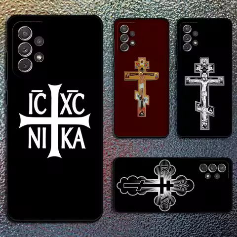 Orthodox Cross Icon Phone Case For Samsung S25,S24,S21,S22,S23,S30,Ultra,S20,Plus,Fe,Lite,Note,10,9,5G Black Cover
