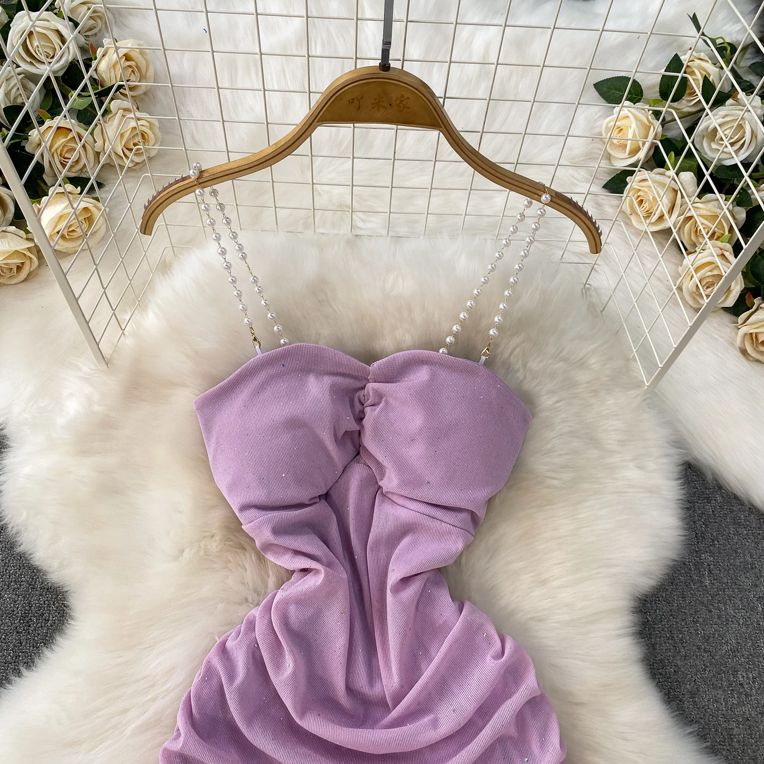 فستان Foamlina صيفي مرصع بالنجوم بتصميم السماء المرصعة بخصر مطوي بقصة ضيقة فستان قصير مثير برغبة نقية فستان بدون ظهر #3