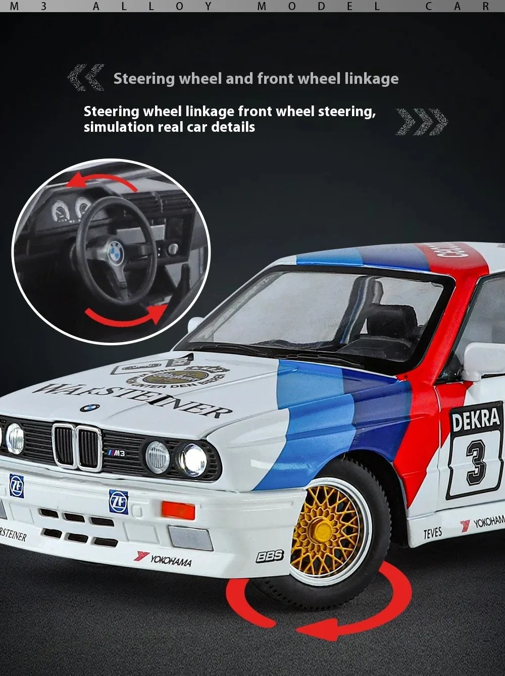 1:24 M3 E30 1987, Modellauto aus Metall, mit Sound- und Lichteffekten, Rückziehfunktion, Kinderspielzeug, Sammlerstück, Geburtstagsgeschenk. – Detail 18