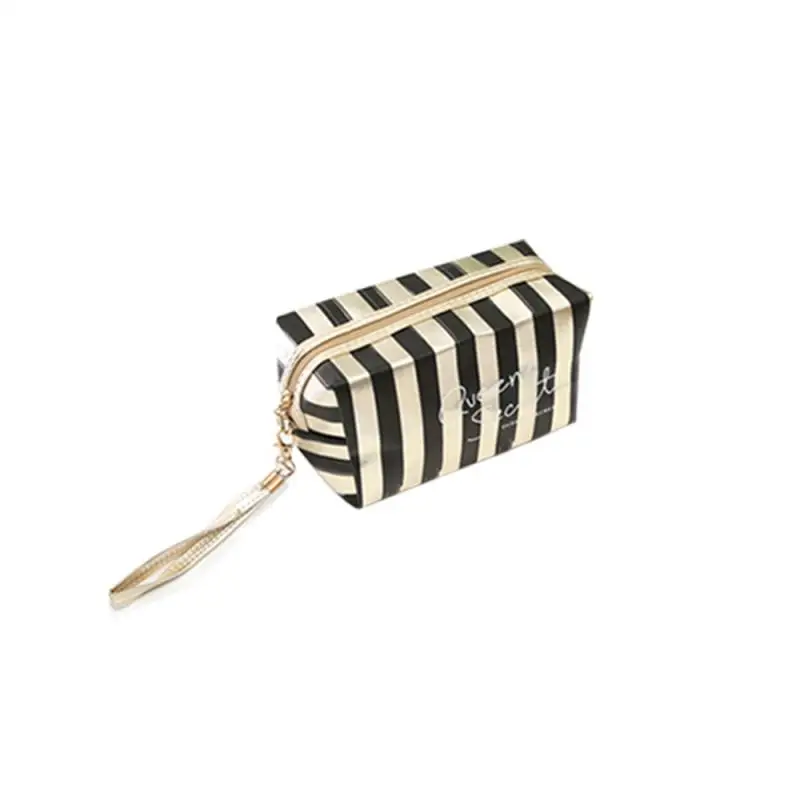 Cosmetic Bag Durable Pu Material Phnom Penh Storage Storage Bag Practical 0.1kg Pu Household Stripe Fashion Contrasting Colors