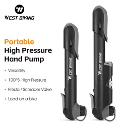 WEST BIKING Portable Bike Pump 100PSI High Pressure Handle Pump Schrader Presta Valve Universal MTB Road Bicycle Tire Inflator