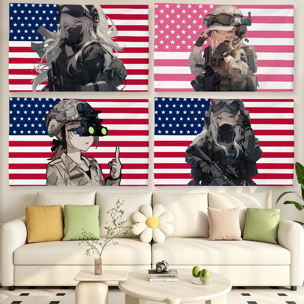 Outdoor Camping Usa - Anime Morale Girl USA flag For