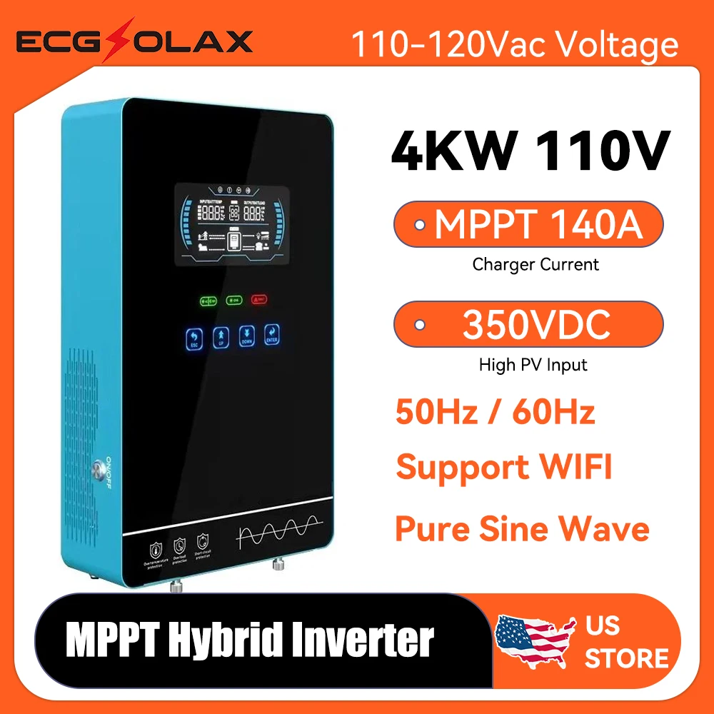 

ЭКГ 4 кВт гибридный солнечный инвертор 24 В 110 В чистая синусоида без батареи пусковое встроенное MPPT 140A солнечное зарядное устройство Солнечная система BMS/WiFi