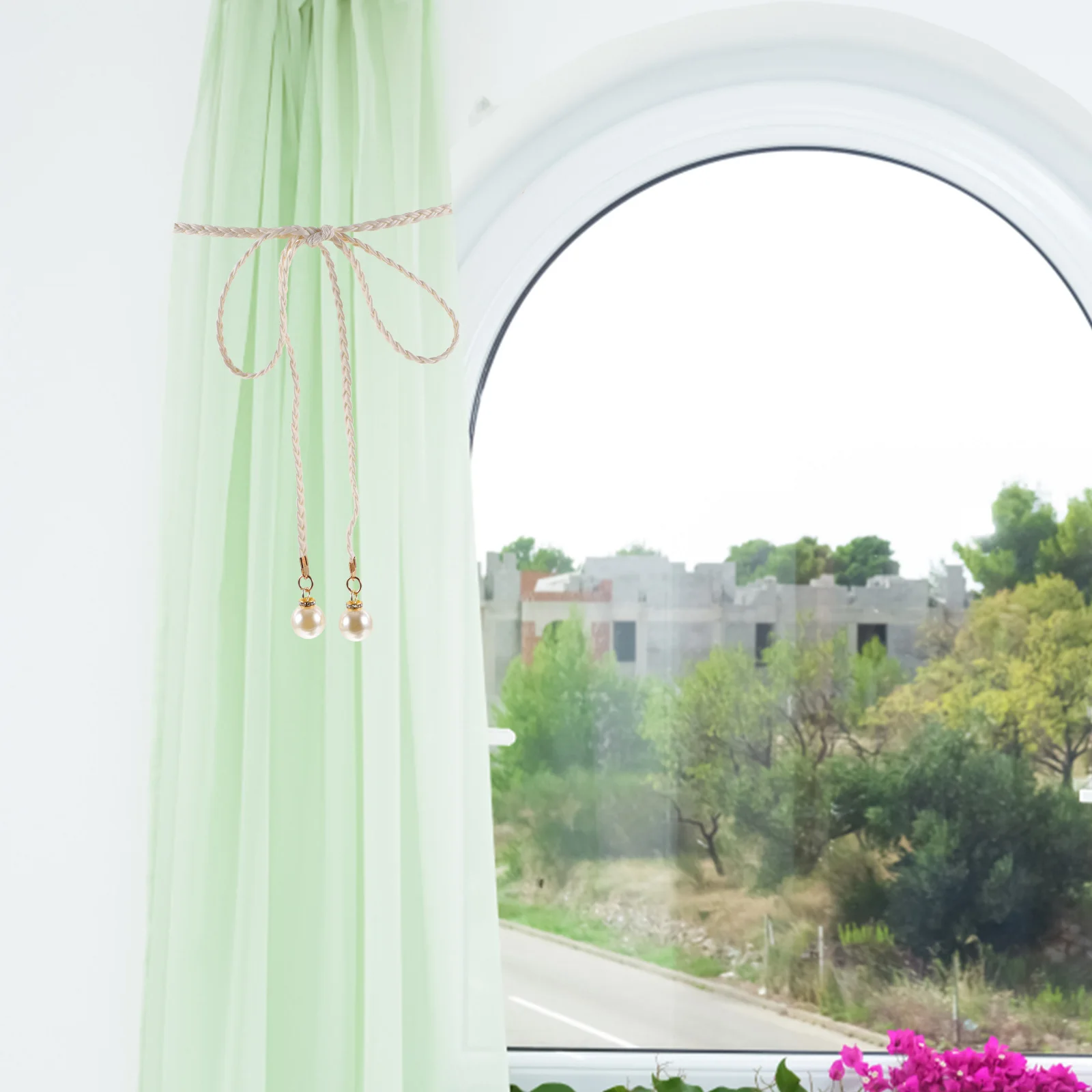

4 Pcs Pearl Belt Curtain Rope Tieback Tiebacks Bowknot Braided Drapery Holdback Woven Holdbacks Curtains