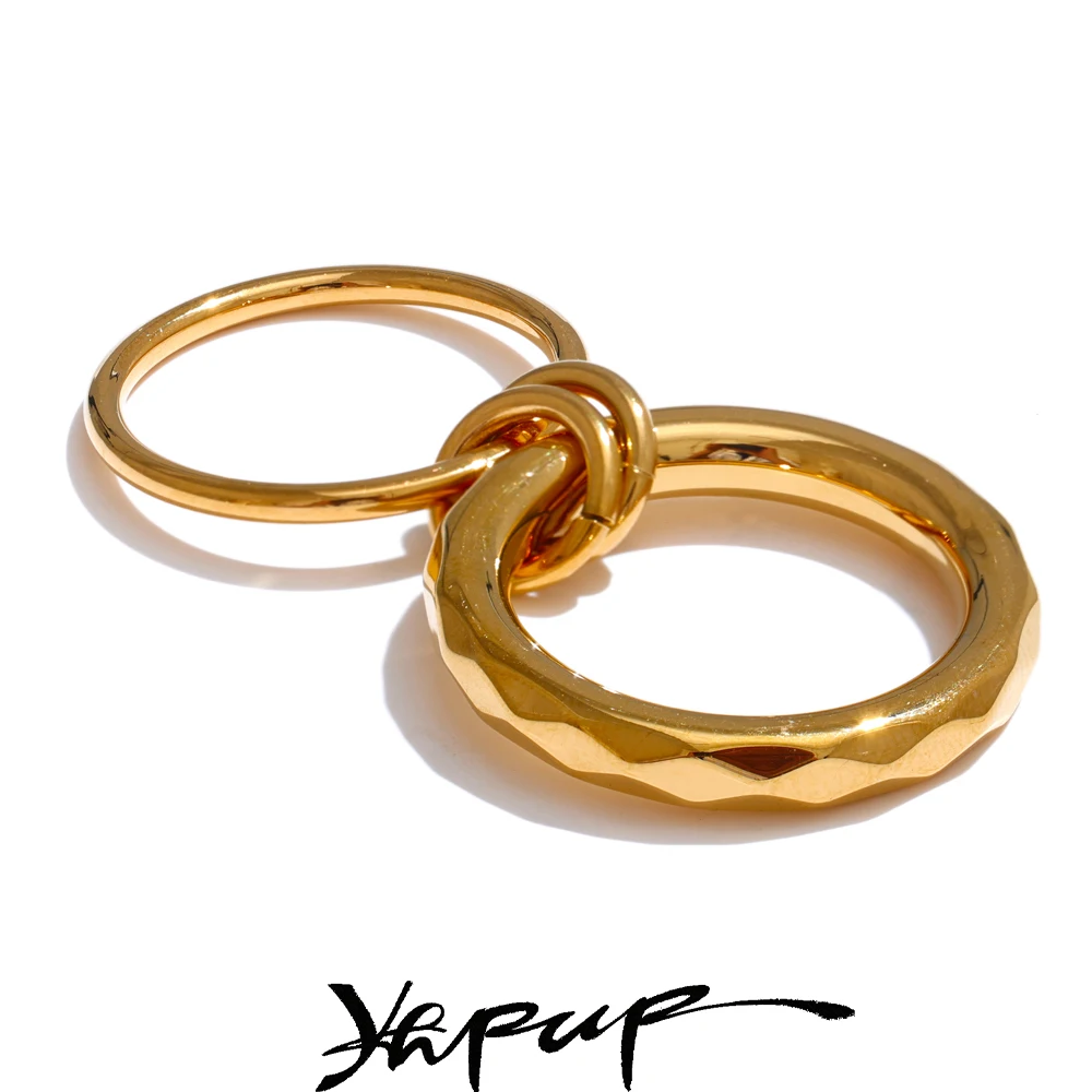 Yhpup acier inoxydable mode ligne cercle empilé anneaux PVD véritable plaqué or quotidien élégant charme bijoux pour les femmes