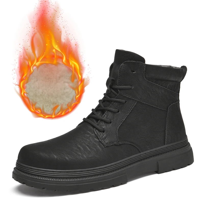 Warm Winter Men Leather Shoes Rubber Waterproof Ankle Boots Outdoor Comfortable Work Fur Snow Boots for Men Zapatos Para Hombre