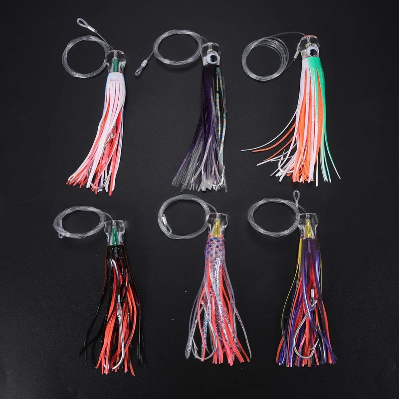 

1 Set Of 6Pcs 6.5 Inch Trolling Skirt Lures Marlin Tuna Big Game Octopus Fishing Lures Ocean Boat Trolling Fishing Lures