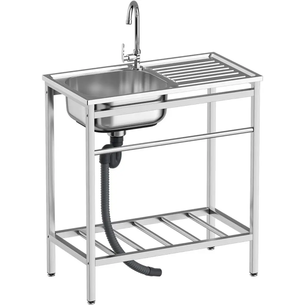

ree Standing Single Bowl Kitchen Sink, Lightweight StainlSteel Utility Sink with Dual-inlet Design aucet or Kitchen, Garage, Bac