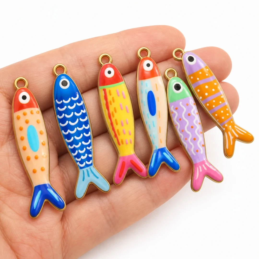 3pcs Bohemian Enamel Fish Charms for DIY Jewellery Making