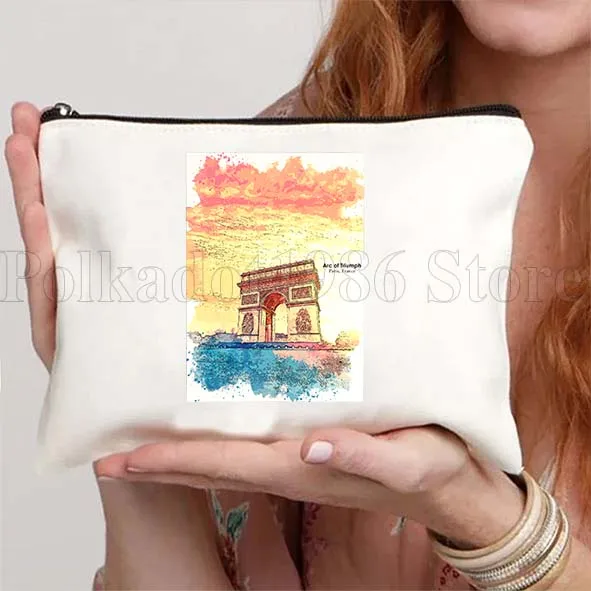 แฟชั่น ปารีส ฝรั่งเศส หอไอเฟล ทิวทัศน์ ของขวัญน่ารัก กระเป๋าผ้าแคนวาส กระเป๋าใส่เครื่องสำอาง กระเป๋าใส่ลิปสติก กระเป๋าเครื่องสำอางผ้าฝ้าย กระเป๋าใส่ของ กระเป๋าสตางค์ พกพาสะดวก