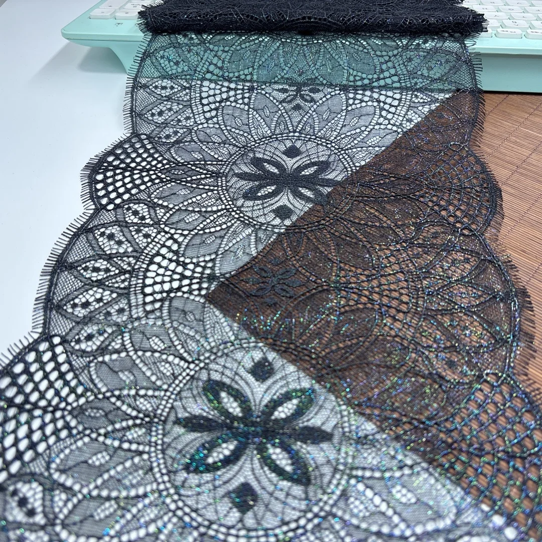 Navy Blue Foiled Eyelash French Lace Trim Quality Glitter French Lace Fabrics DIY Lingerie Sewing Accessories Underwear Crafts