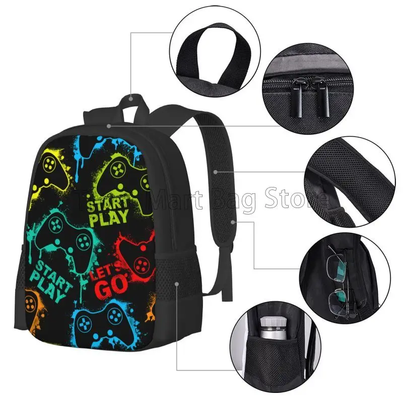 Video Game Kids Backpack Joystick Game Gamer School Bookbags Daypack Bag Water Resistant Children Backpacks Travel Daypacks