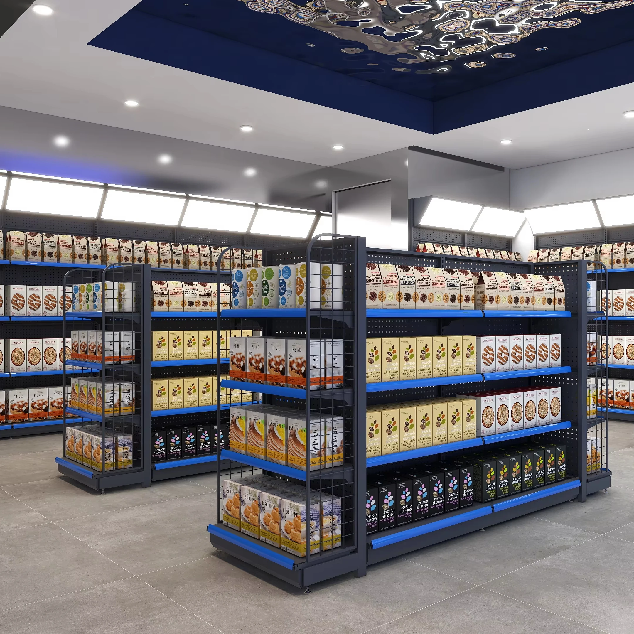 Modern Minimalist Metallic Supermarket Shelves/Rack Light Duty Freestanding Retail Display with Customizable Dimensions Custom