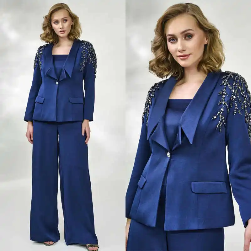 

Elegant Crystals Suits For Women One Button Office Ladies Work Plus Size 2 Pieces Business Occasion Customized Outfits