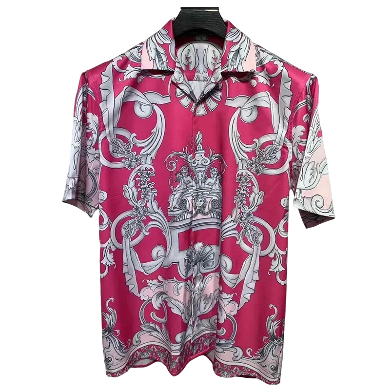 

New men's shirt short sleeved Baroque pattern digital printing Spring and Autumn European Milan casual top with high quality