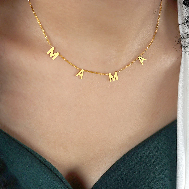 Fashion Golden Letter Necklace Boho Simple Stainless Steel MAMA Letter Pendant Choker Best Mother's Day Gift Charming Jewelry