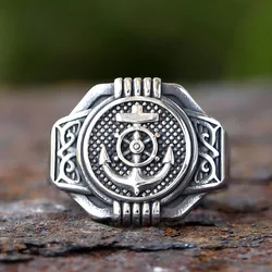 New 316L Stainless Steel Vintage rudder biker Ring With anchor Patterns For Men Women Punk Motorcycle Jewelry Party GIFT