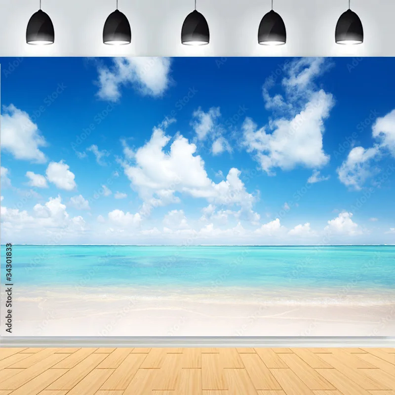 المناظر الطبيعية الاستوائية الجميلة مع شاطئ رملي خلفيات للتصوير الفوتوغرافي البحر الكاريبي السماء الزرقاء الغيوم استوديو الصور خلفية SD-01