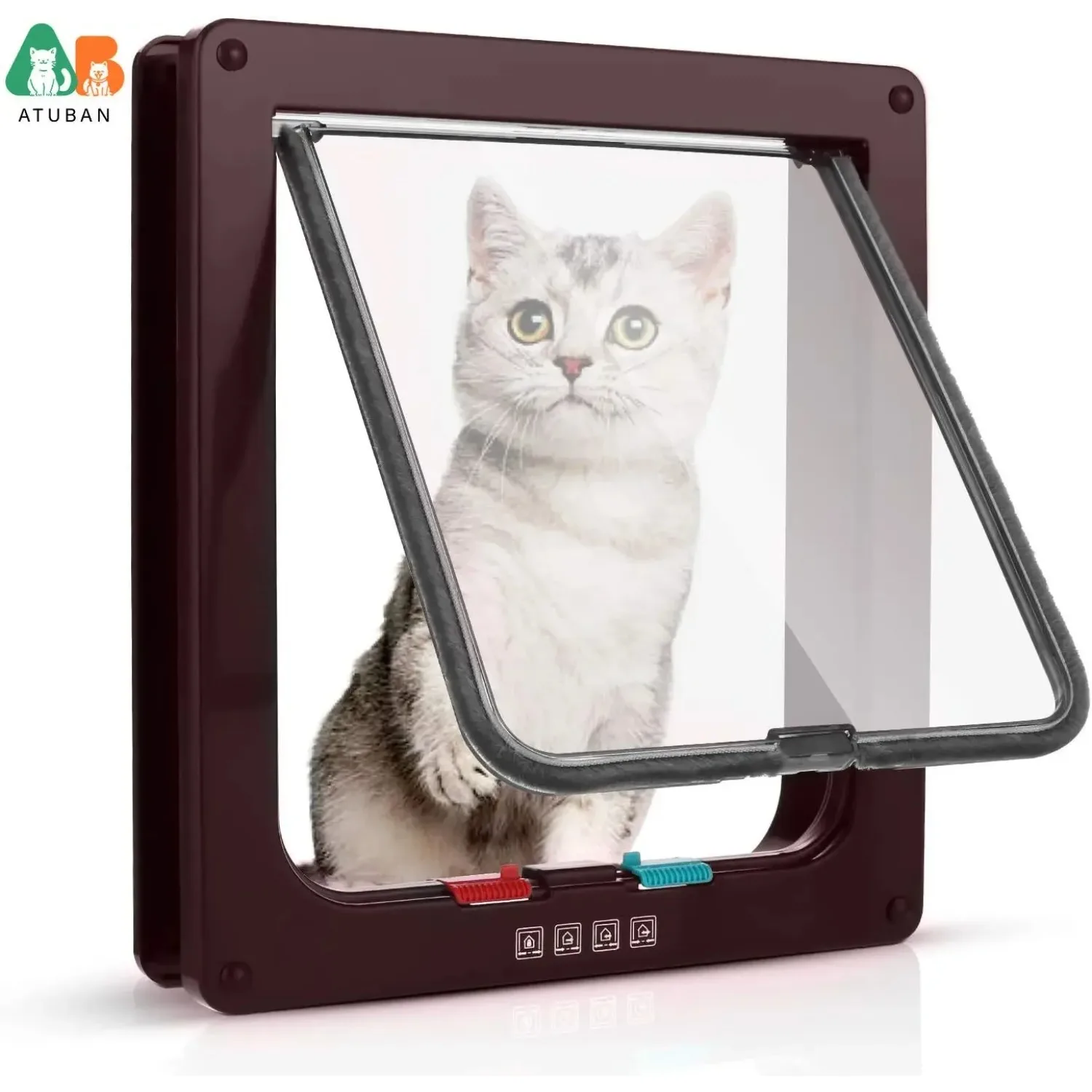 

ATUBAN Cat Door Flap,4-Way Locking Cat Flap for Interior Exterior Doors, Weatherproof Pet Door for Cat/Doggie for Thin Door Wall