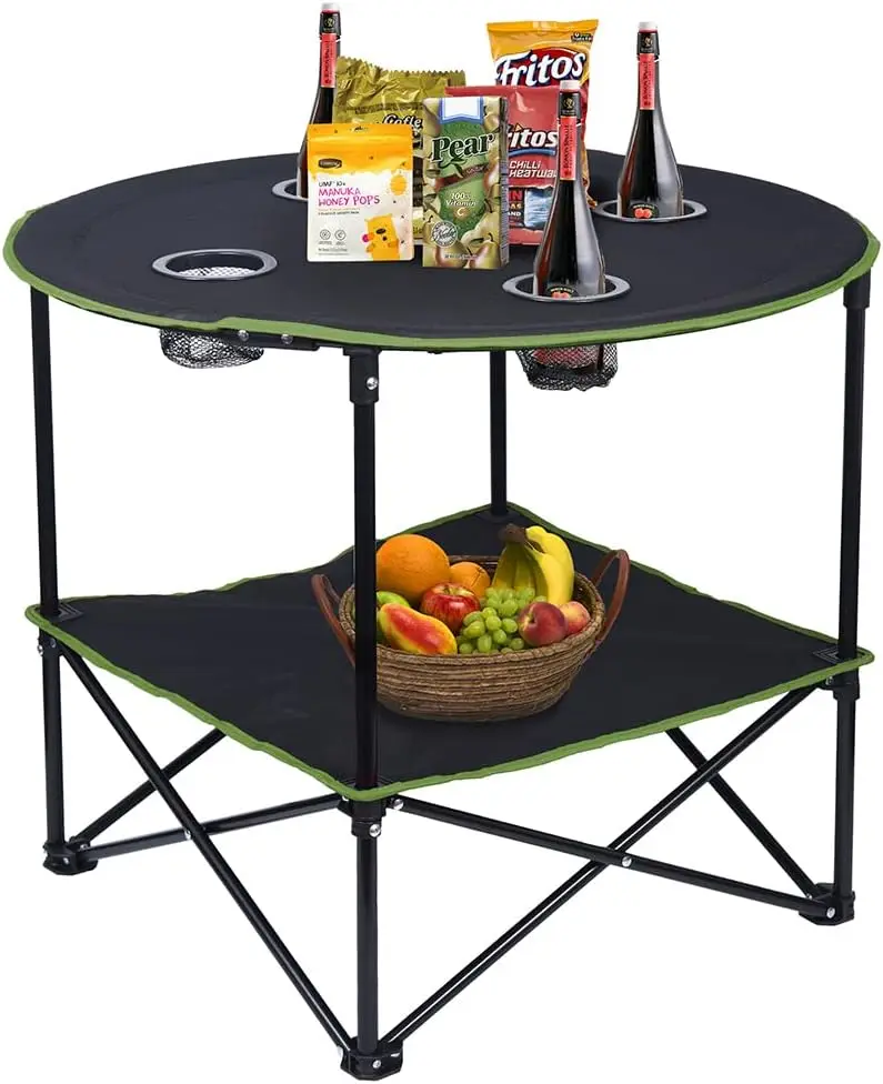 

Foldable Portable Outdoor Table with 4 Cup Holders and Carry Bag for Camping, Picnic, BBQ, Travel